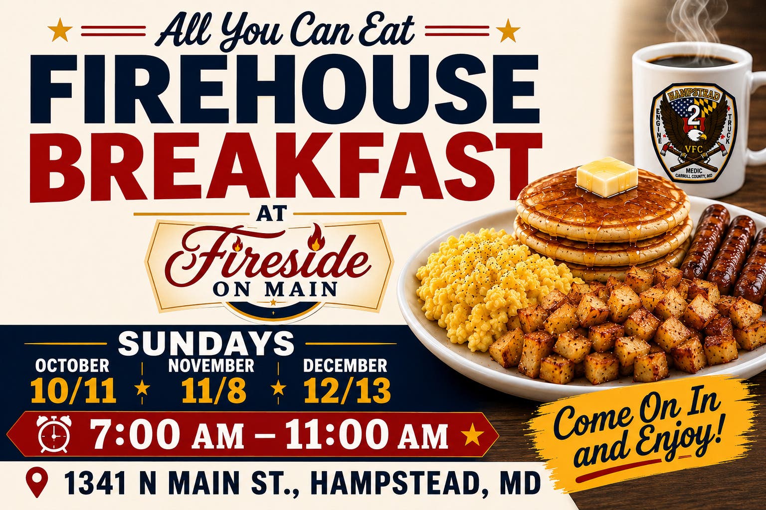 All You Can Eat breakfast at Fireside 