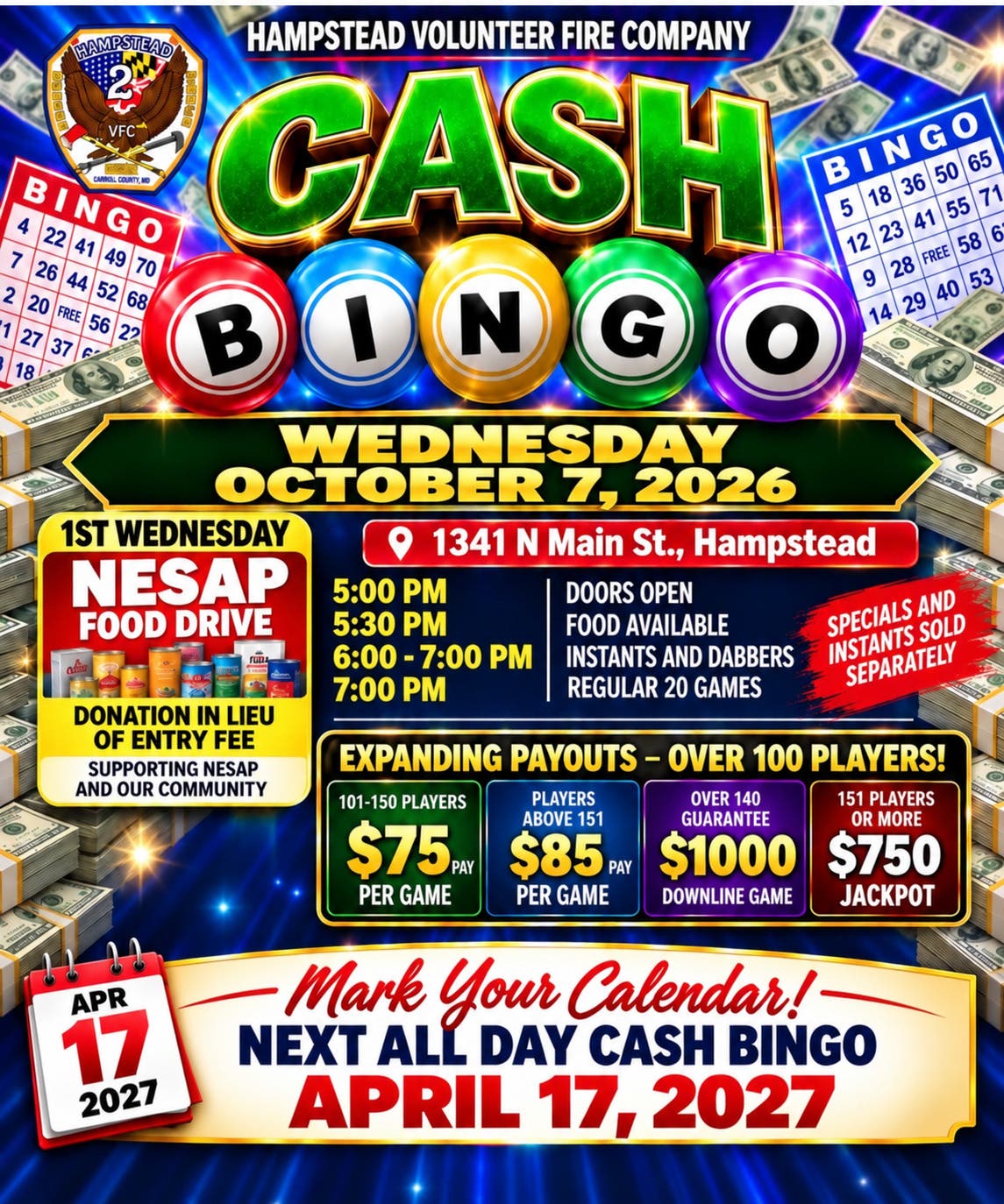 HVFC Ca$h Bingo
