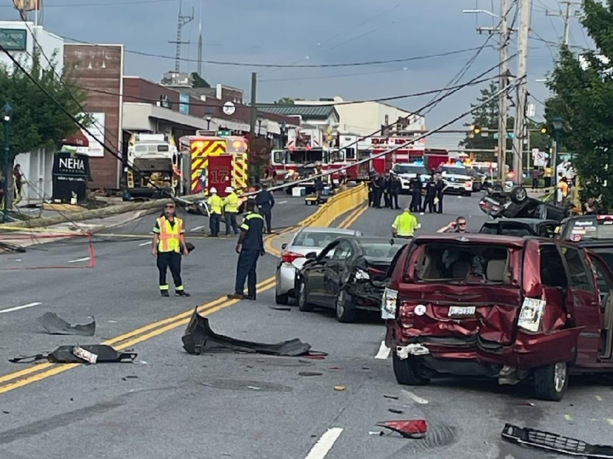 Dozens of people suffered injuries after an MTA bus crashed into multiple vehicles and a building in Pikesville.