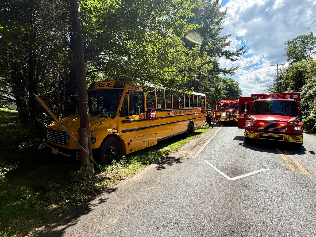 A school bus crashed into a utility pole in Gaithersburg, Maryland, on Tuesday, the same day students returned to classes across Montgomery County.