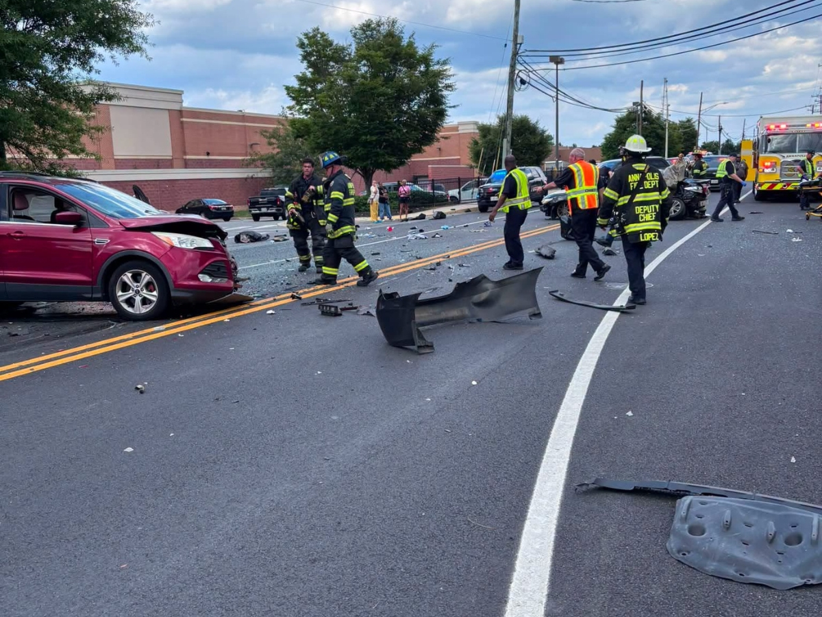 The four-car collision occurred Monday afternoon off Old Solomons Island Road.