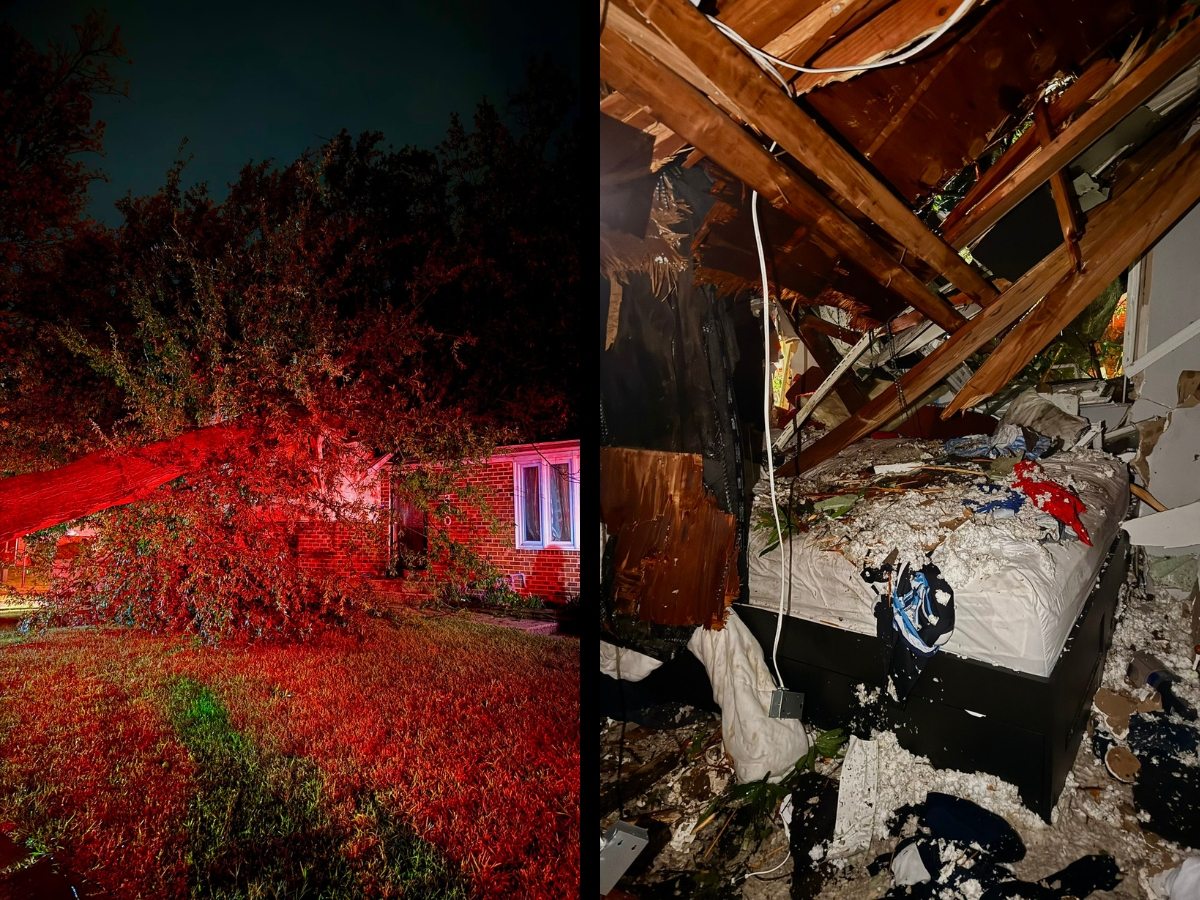 A tree collapsed on a Kettering home as severe storms moved across Maryland late Thursday and early Friday.