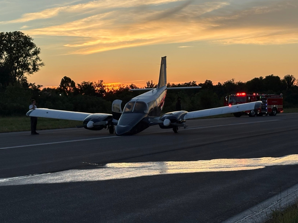 Two people were aboard a small twin engine plane that made an emergency landing in Gaithersburg over Labor Day weekend.