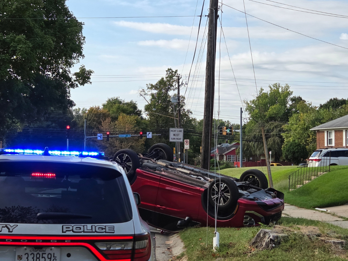 First responders were called to the scene of an overturned vehicle near Wheaton High School over the weekend.