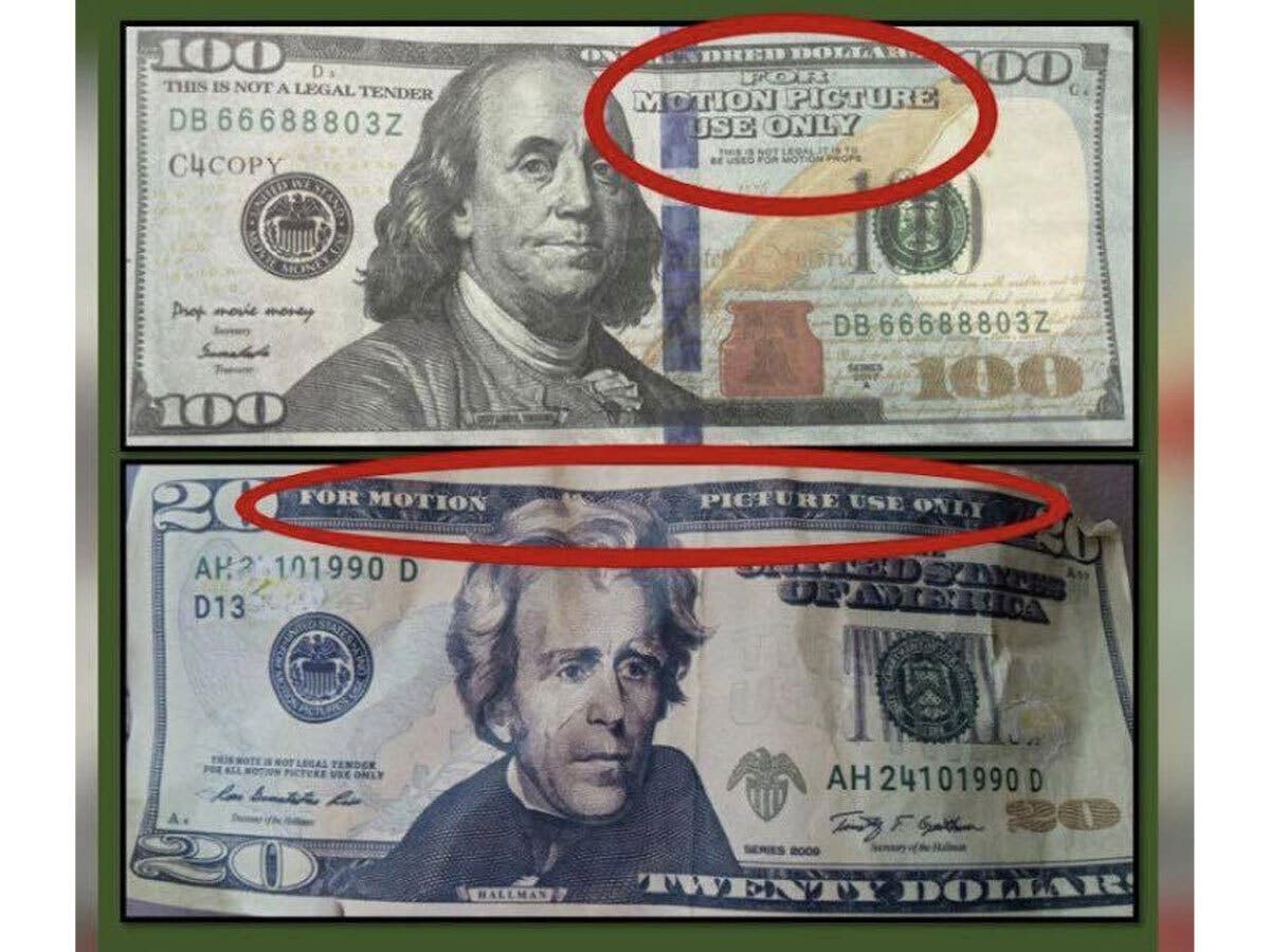 Photos from Woburn police show two examples of the movie-prop money that local merchants have unwittingly accepted.