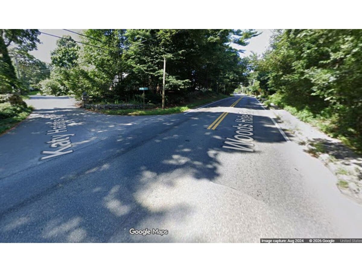 The intersection of Woods Hole Road and Katy Hatchs Road is shown here.
