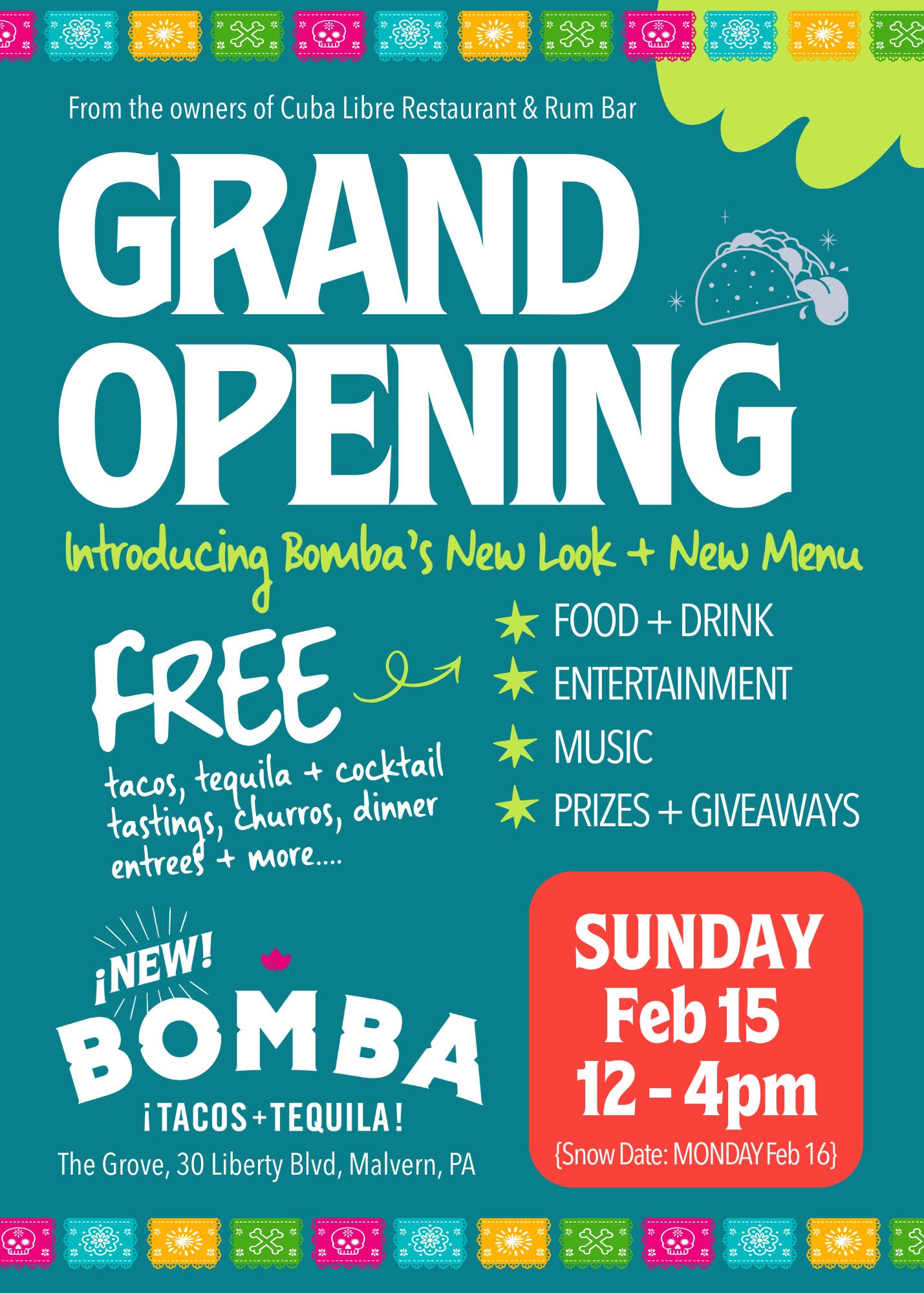 Grand Opening Celebration – Bomba Tacos + Tequila (Malvern)