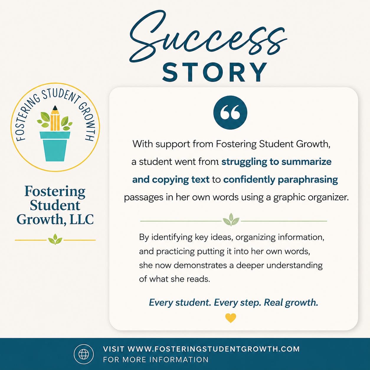 Success Story from Fostering Student Growth, LLC