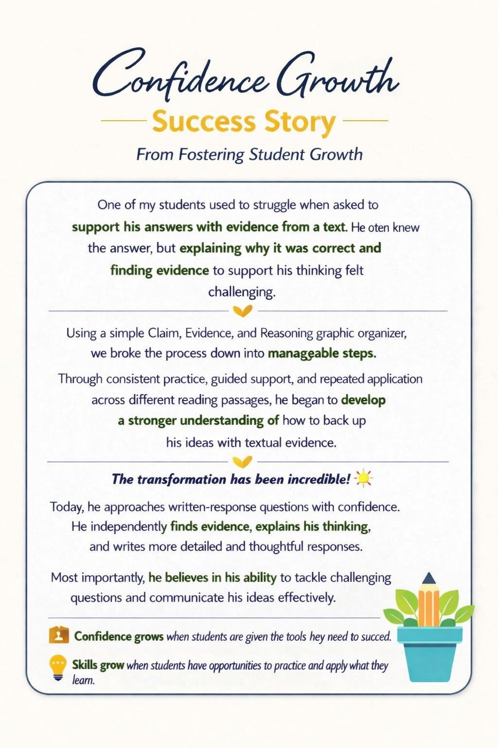 🌟 Student Success Story: Building Confidence in Text Evidence Writing 🌟
