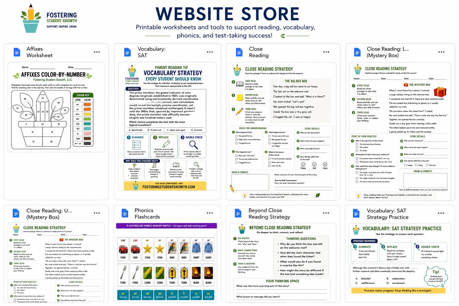 Some of the Fostering Student Growth printables you may have seen featured:now all in one place