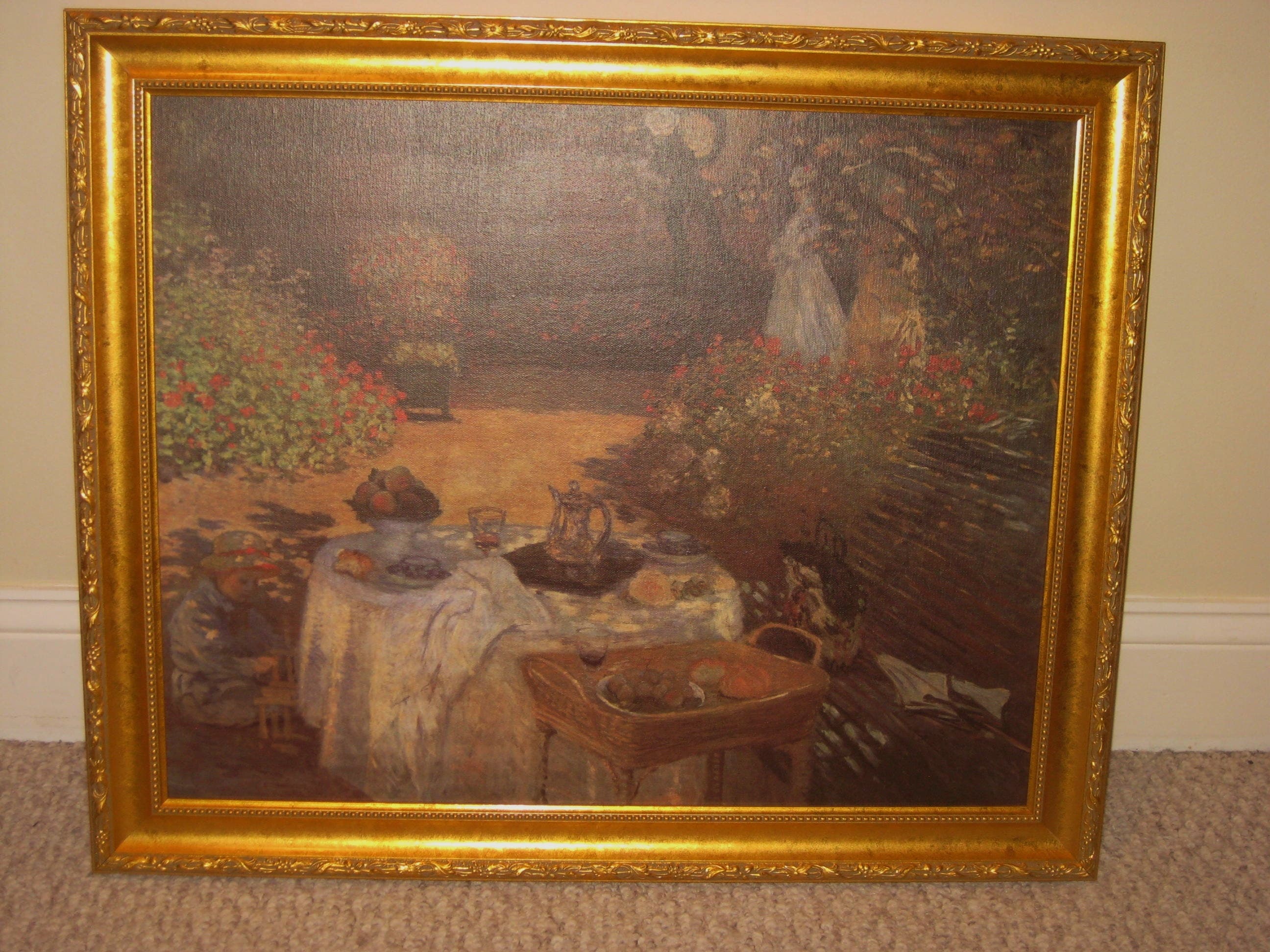 Framed, Darker Garden Picnic Oil Painting