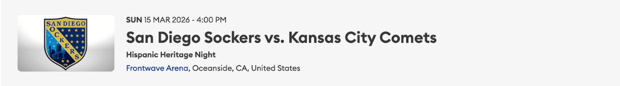 San Diego Sockers vs. Kansas City Comets