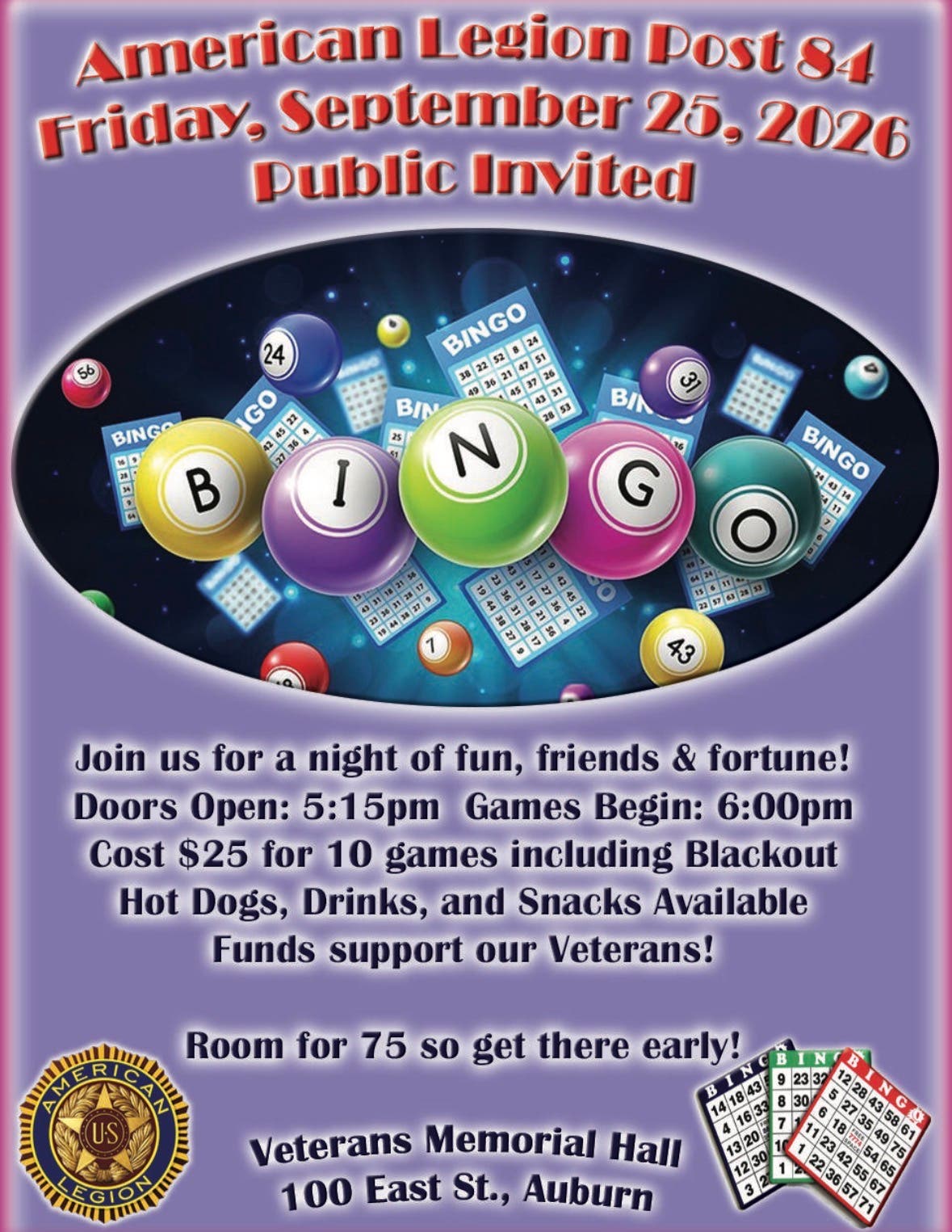 Bingo last Friday of the month fundraiser!