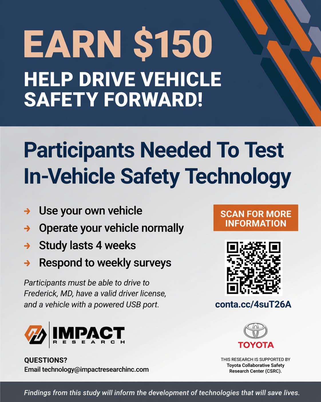 Research Participants Needed.  Earn $150 Helping Drive Vehicle Safety Forward.