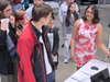 Aditi Venkatesh speaks to high school students visiting her team's booth during the Senior Design Showcase at the NIU Convocation Center last month.