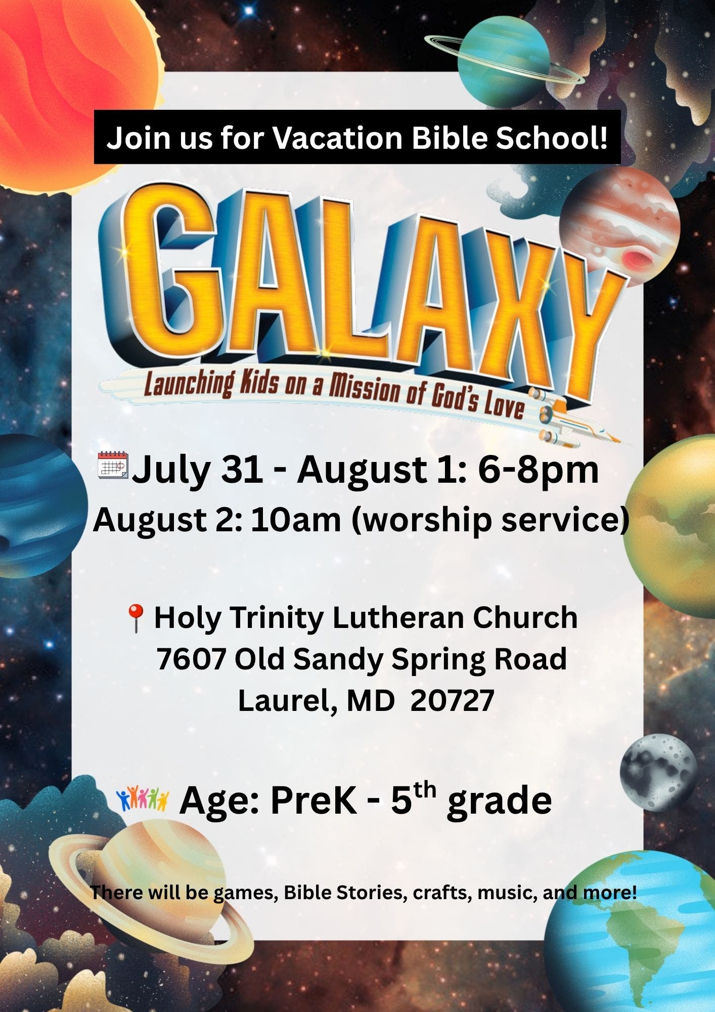 Vacation Bible School July 31st to August 2nd