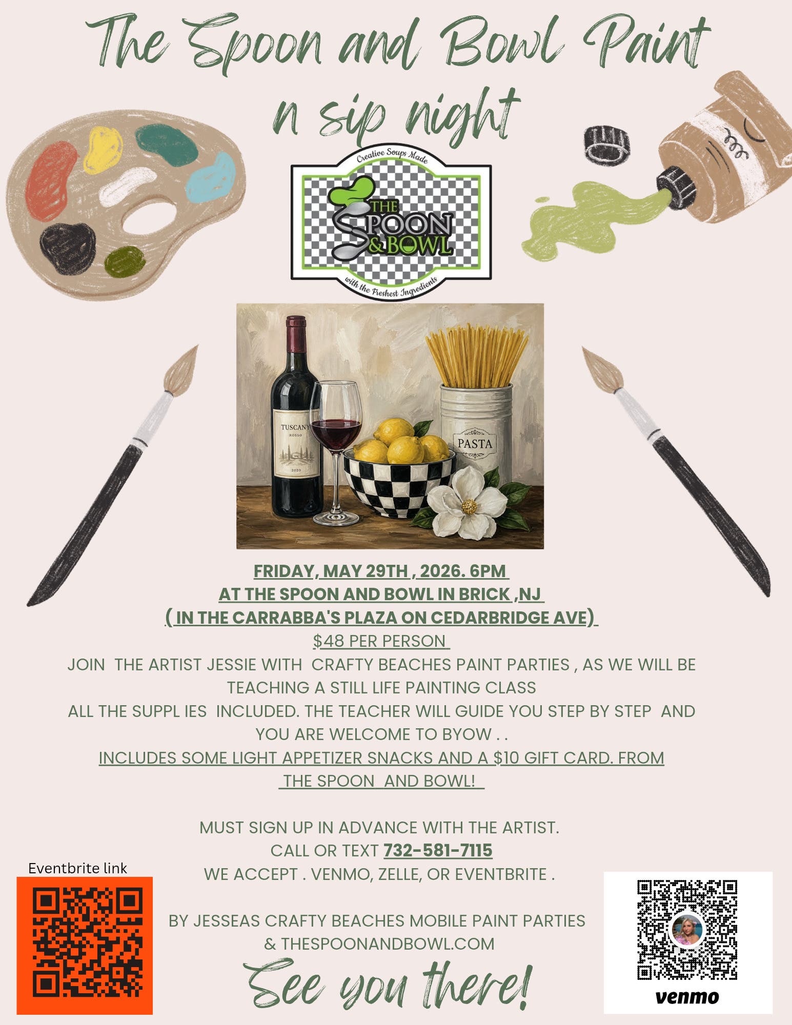 Eat , sip , and paint night at The spoon and Bowl in Brick