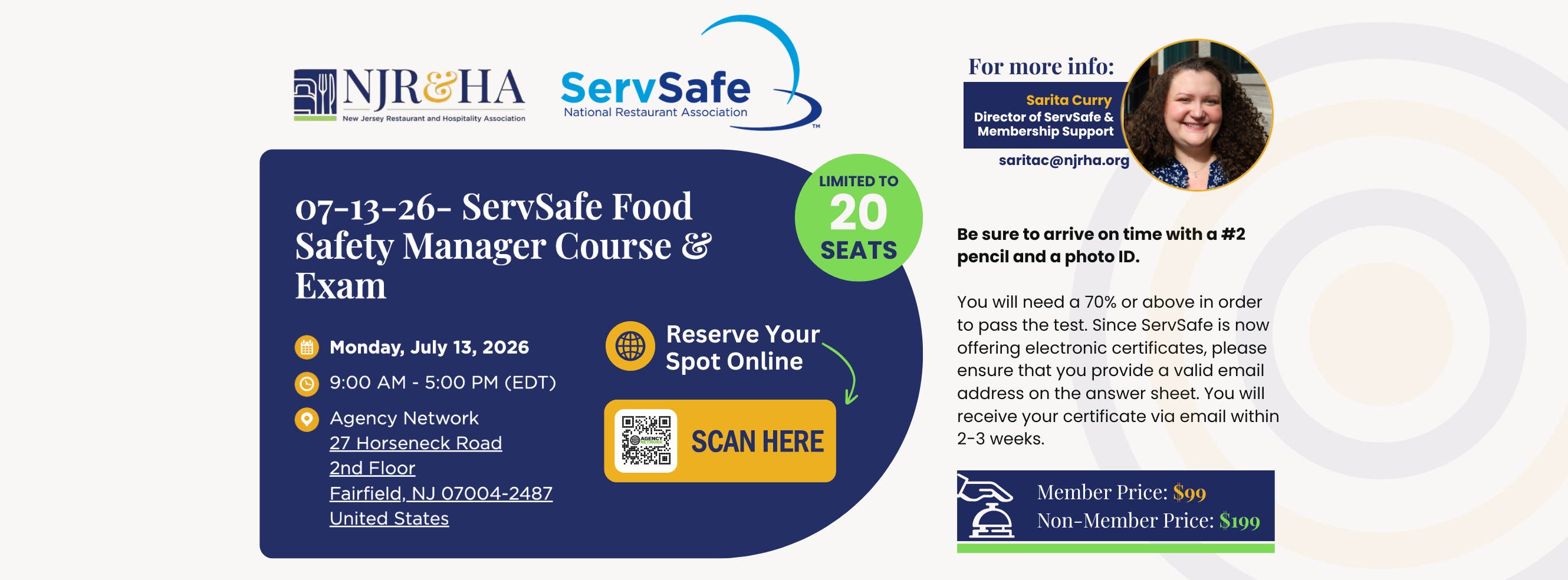 ServSafe Food Safety Manager Course & Exam with the NJRHA