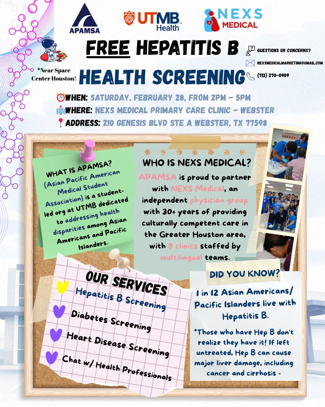 APAMSA at UTMB x NEXS Medical: Free Hepatitis B & Health Screening Event