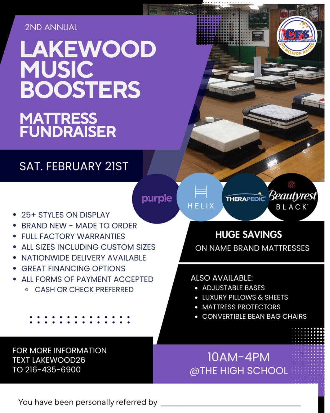 Mattress Sale Fundraiser Support Lakewood Music Boosters 