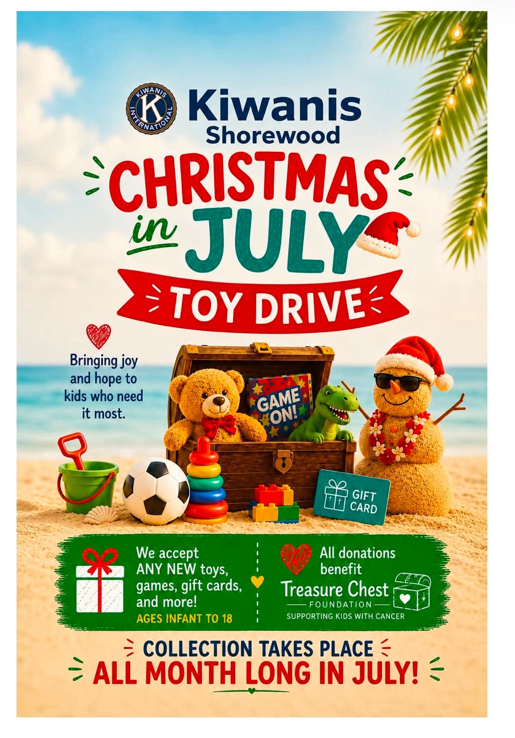 Christmas in July Toy Drive to Benefit "The Treasure Chest Foundation" for Children with Cancer