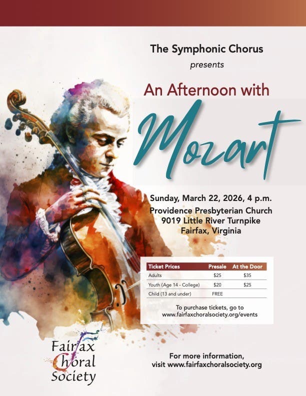 An Afternoon with Mozart featuring the Fairfax Choral Society and Pianist Marck Irchai