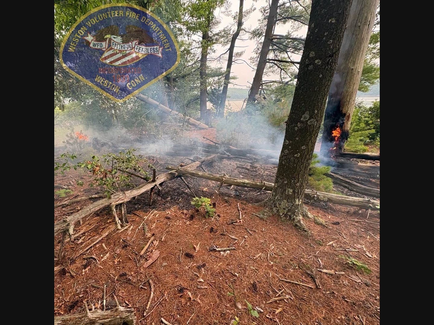 Firefighters from Weston and Easton responded to a brush fire on Thursday, according to the Weston Volunteer Fire Department.