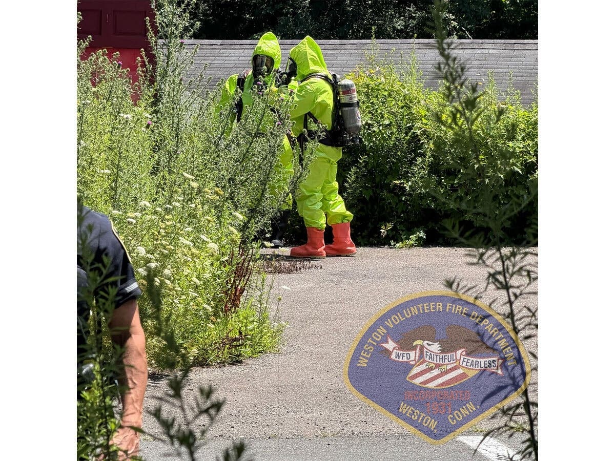 Weston firefighters investigated reports of an unknown white powder at a building on Old Mill Road Monday before determining it came from a discharged fire extinguisher.
