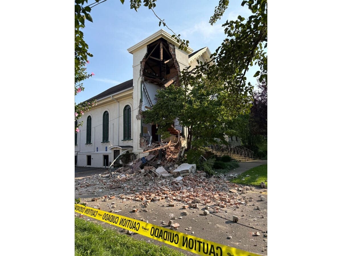 A large portion of Lighthouse Ministries on West Street in Danbury collapsed Thursday afternoon.