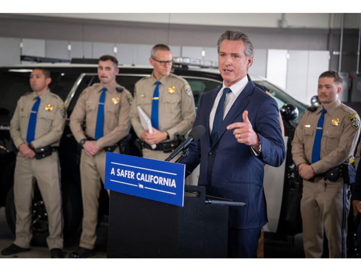 California Gov. Gavin Newsom discusses efforts to combat organized retail crime in 2024 during a news conference on Dec. 27, 2024.