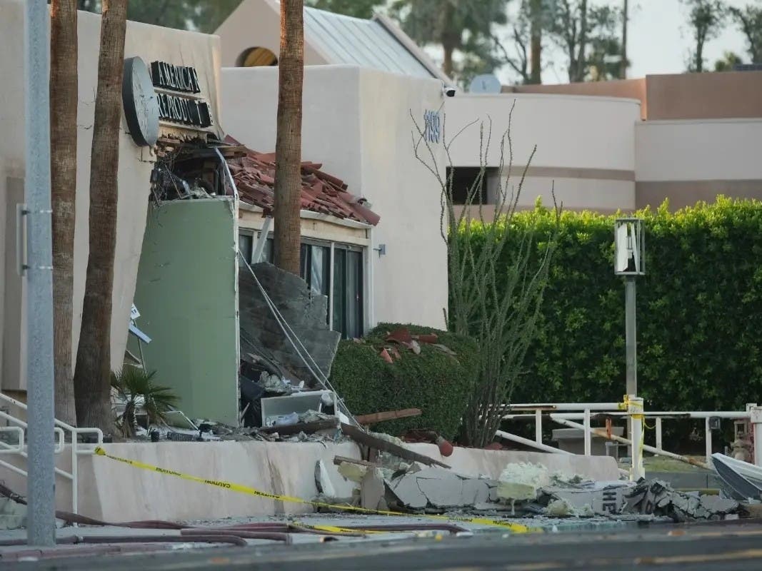 The FBI is investigating the explosion at a California fertility clinic as an act of terrorism Damage to a building is seen after an explosion in Palm Springs, Calif., on Saturday, May 17, 2025.