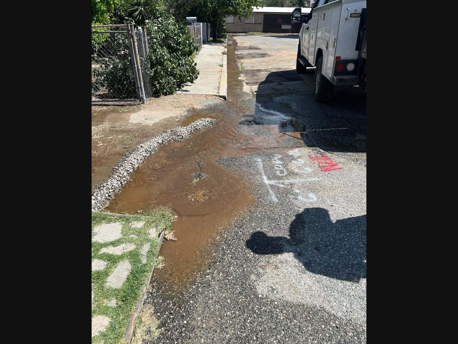 A water main break leaked onto 7th Street in Banning, California on Monday, June 15, 2026.