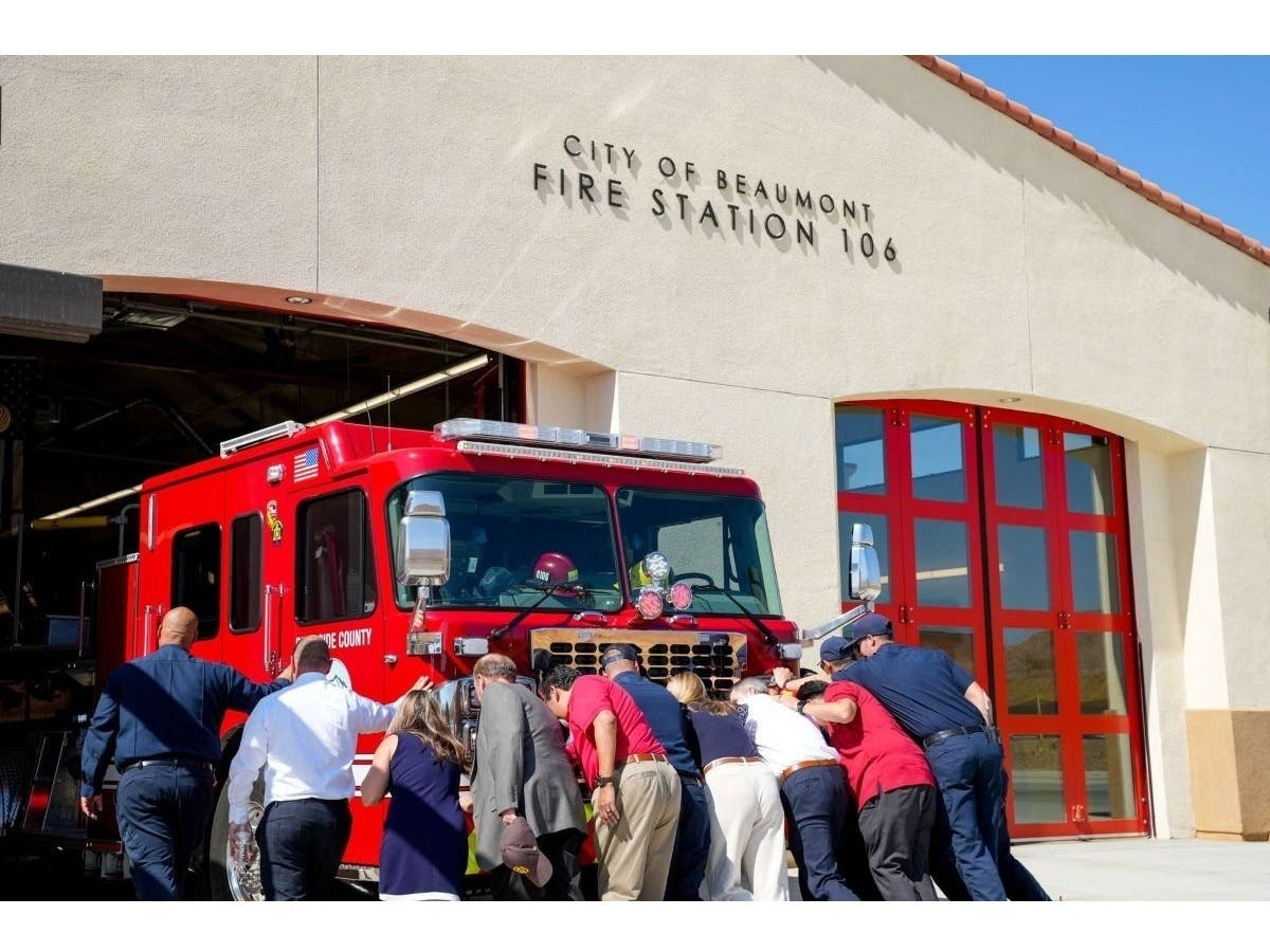 City leaders held a push-in ceremony for its new 105-foot tractor-drawn aerial ladder truck on Aug. 4, 2026.