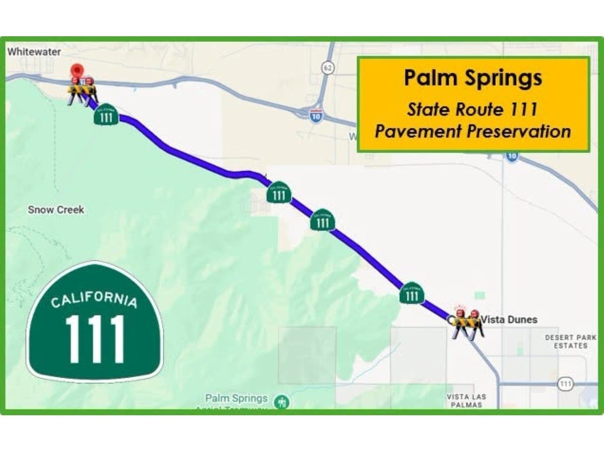 Work will begin Friday, Oct. 16, 2026 on a $3.2 million pavement project on State Route 111 in Palm Springs, according to Caltrans.