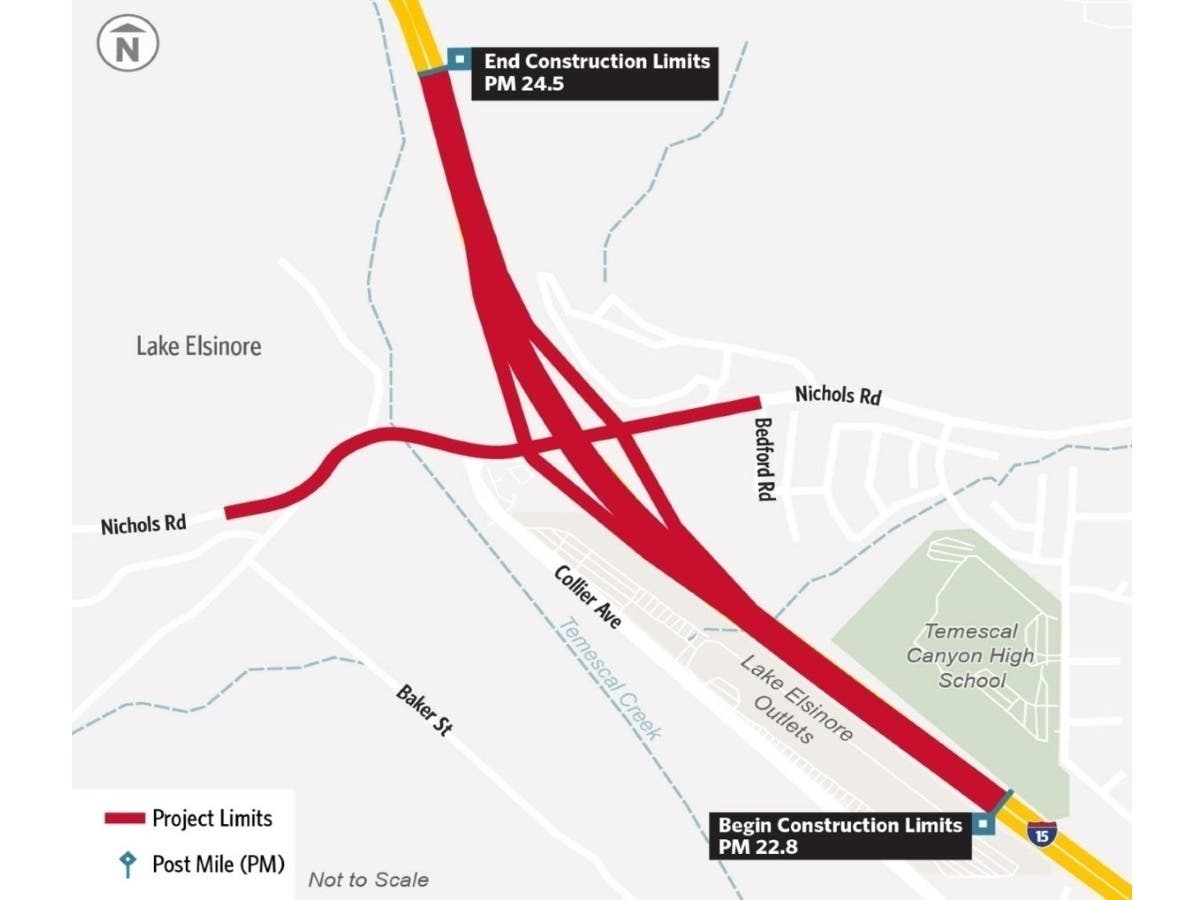 The City of Lake Elsinore and Caltrans opened a public comment period on Oct. 13, 2026 for a proposed project to improve the 15 Freeway and Nichols Road interchange.