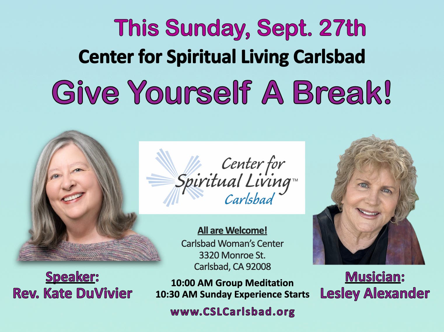 Sunday Morning Metaphysics at Center Spiritual Living Carlsbad