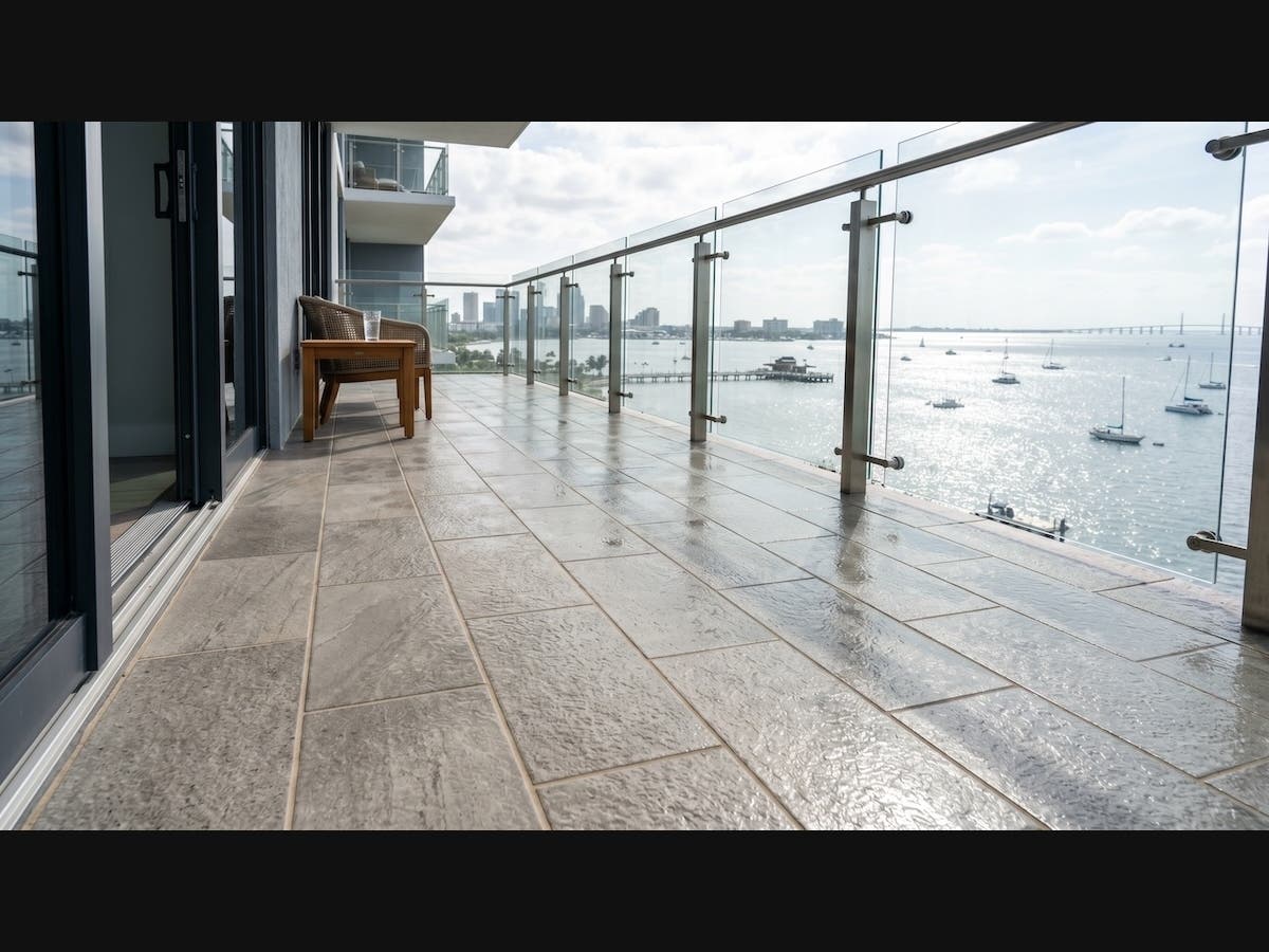 Professional balcony tile installation on a Tampa lanai.
