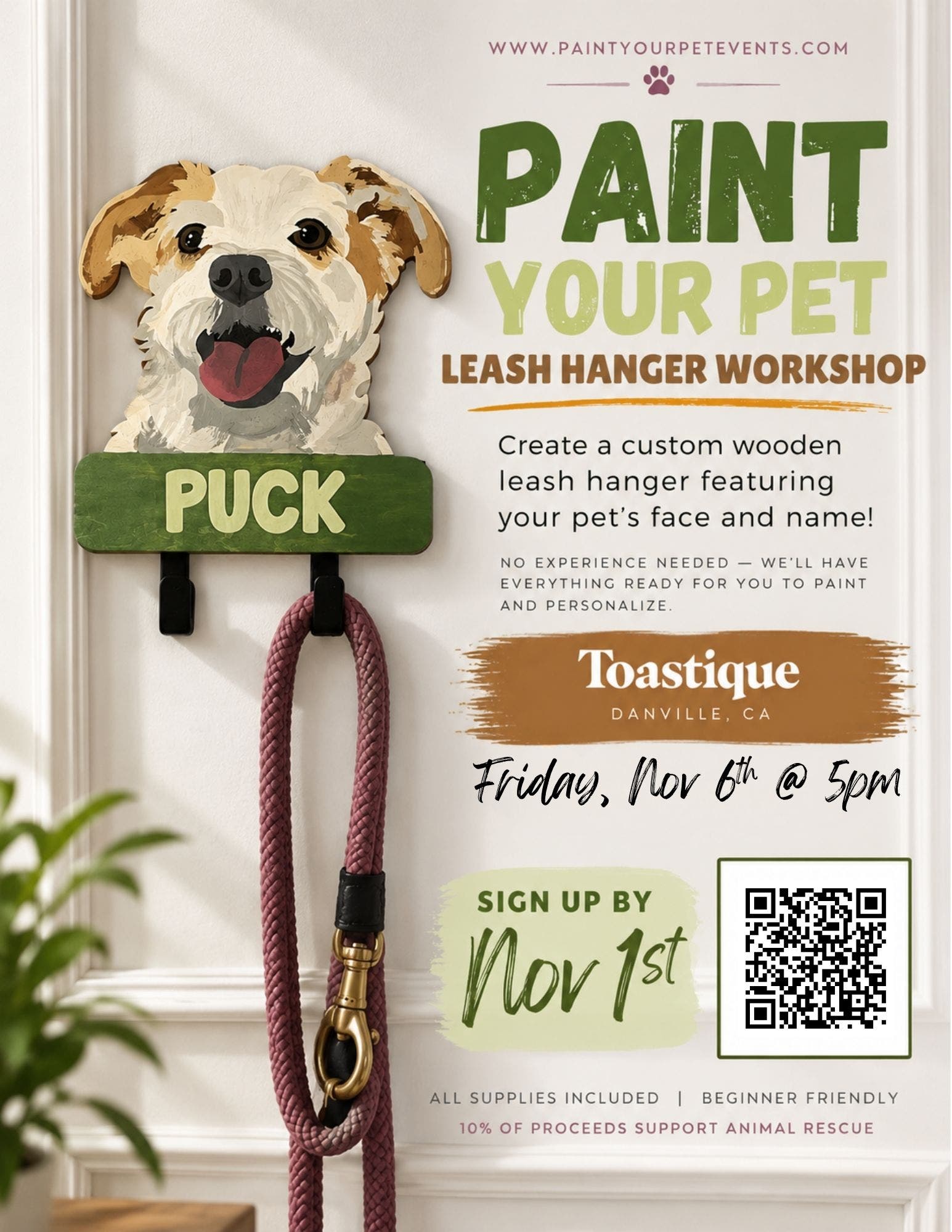 Paint your Pet Leash Hanger Workshop at Toastique Danville