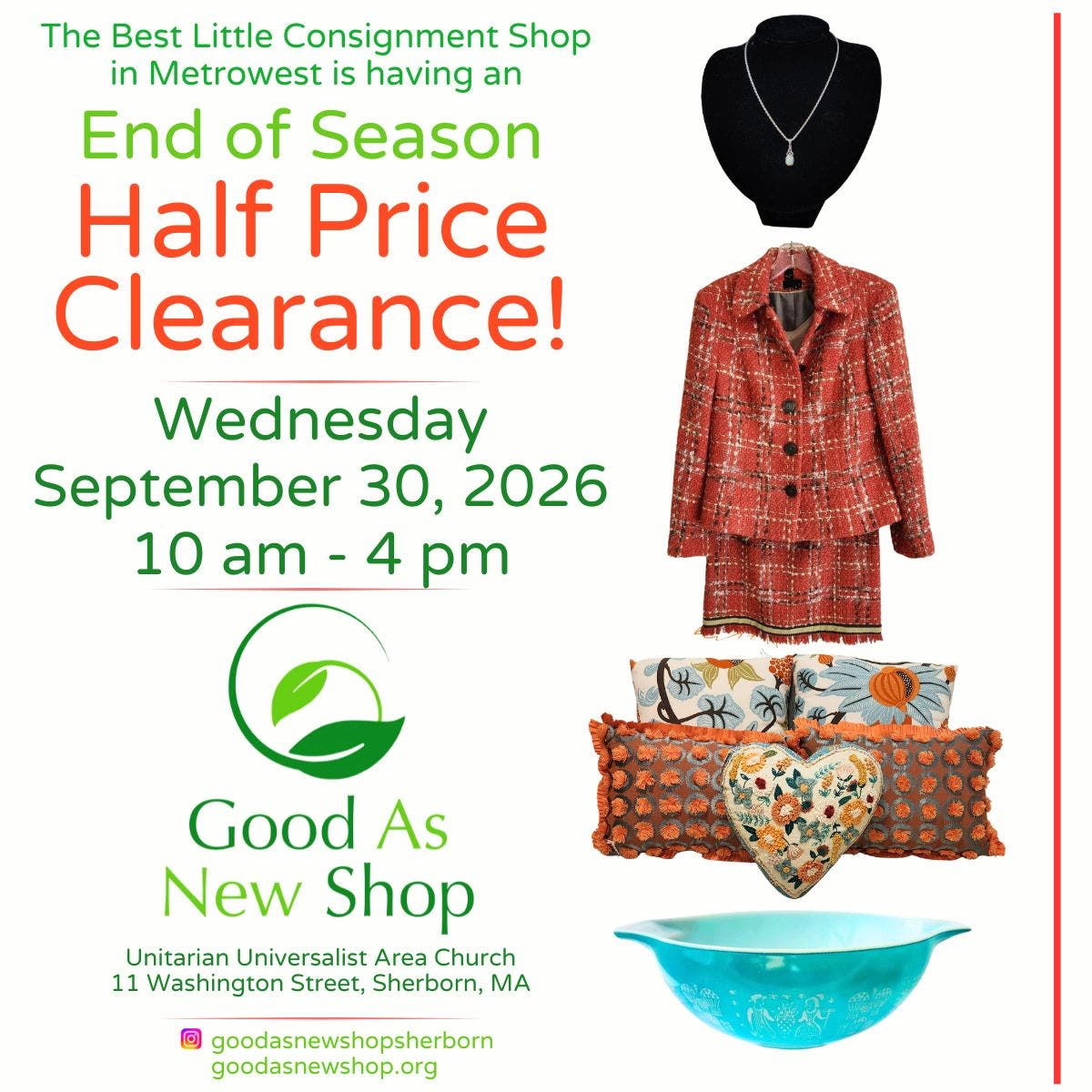 End Of Season Half Price Clearance!