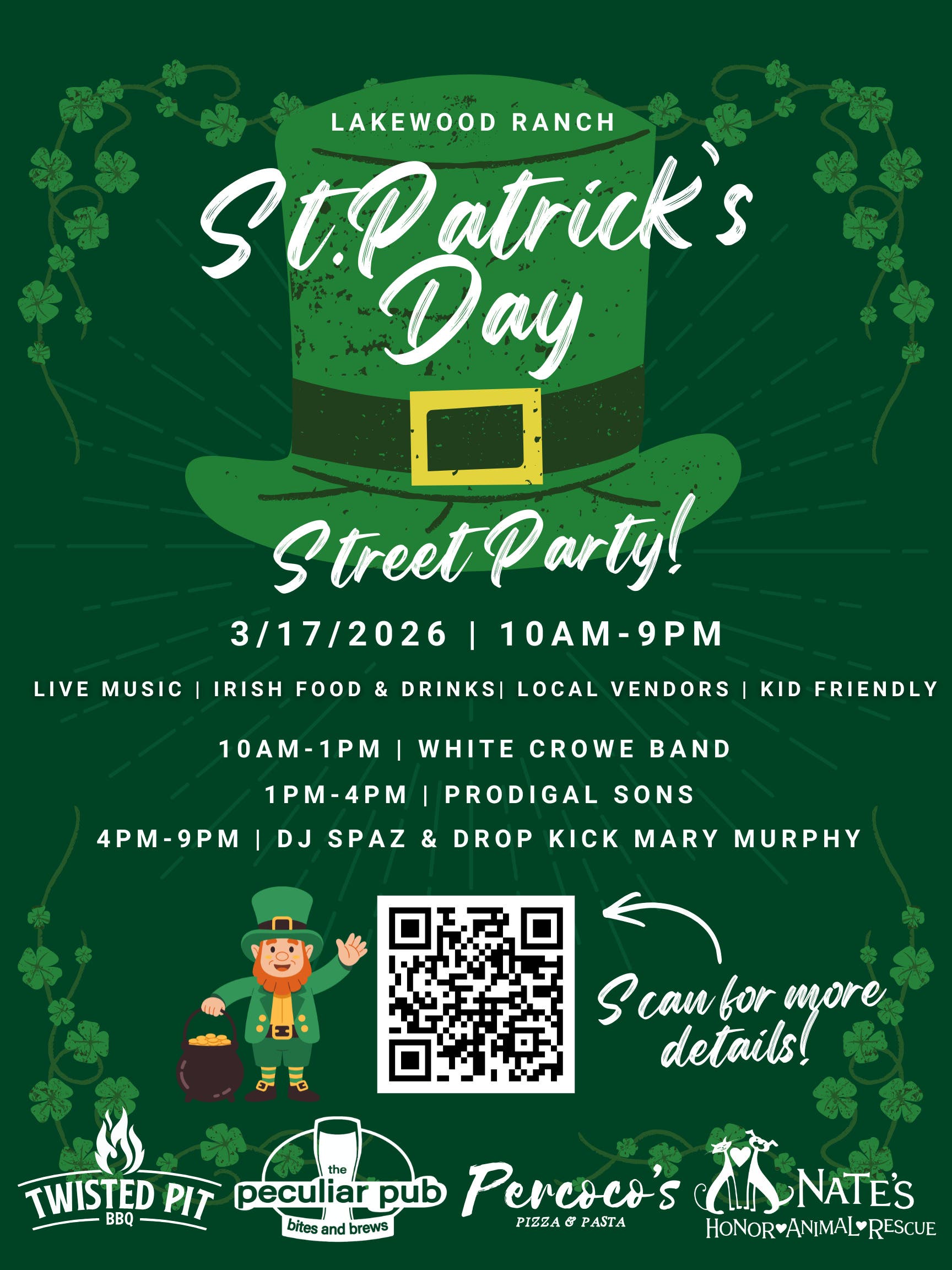 Lakewood Ranch St. Patrick’s Day Street Party Benefiting Nate’s Honor Animal Rescue