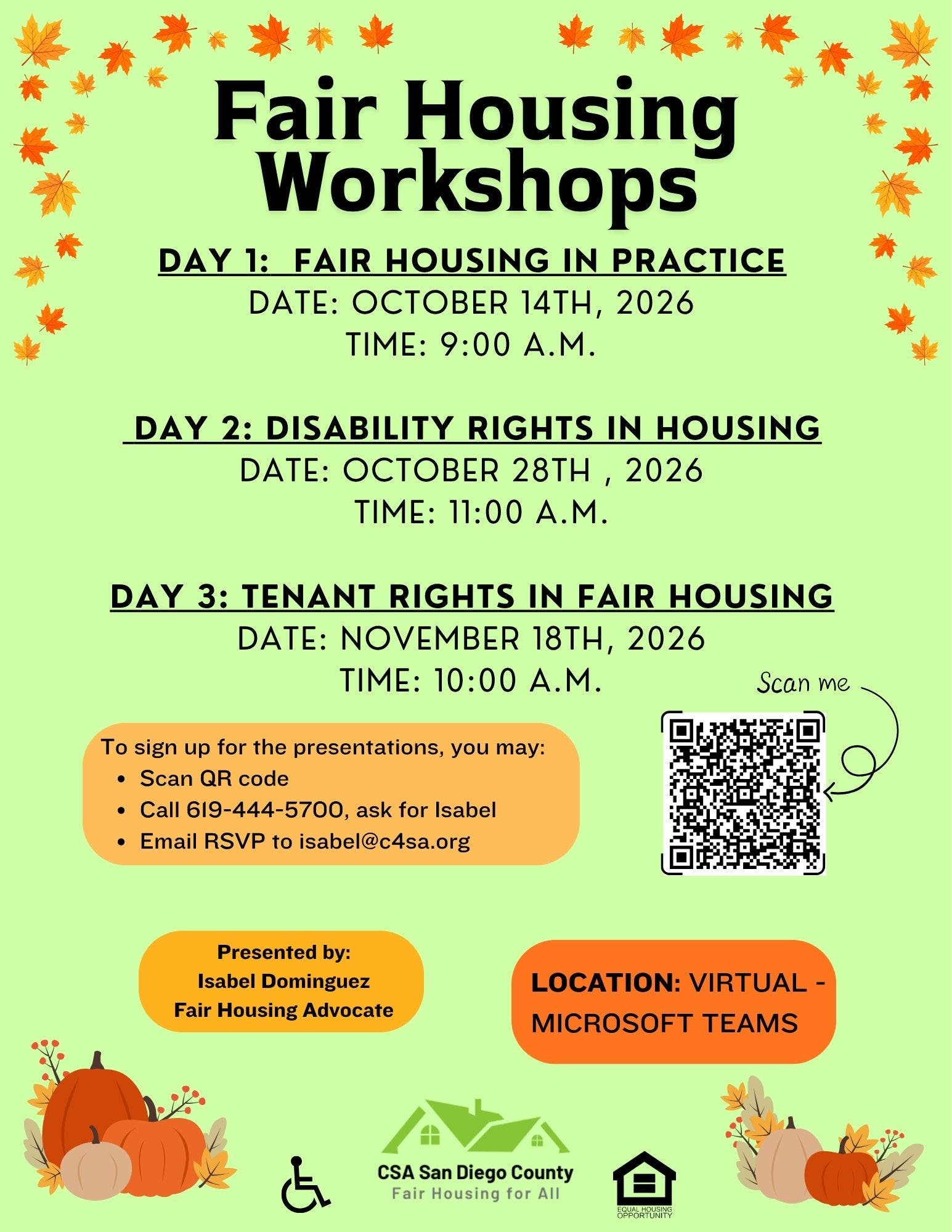 CSA San Diego County Fair Housing Workshop