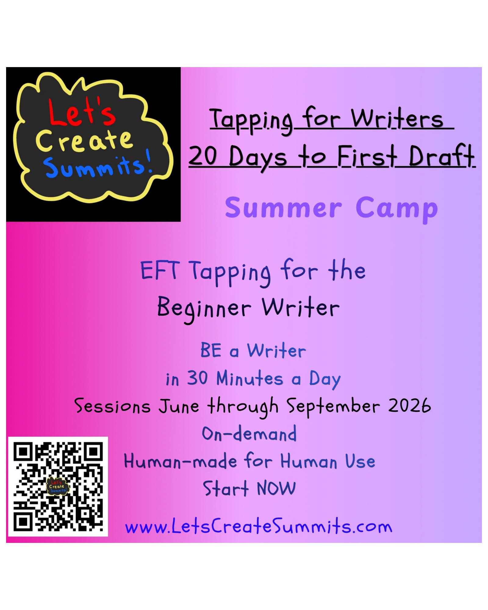 Tapping for Writers: 20 Days to First Draft Summer Camp