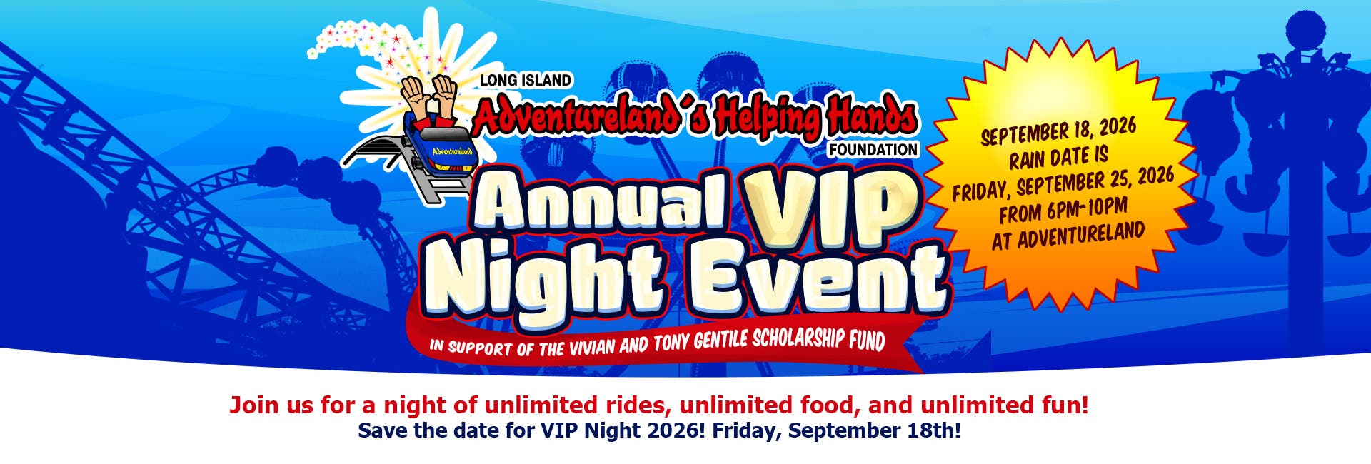Adventureland Helping Hands Foundation Annual VIP Night September 18th 2026