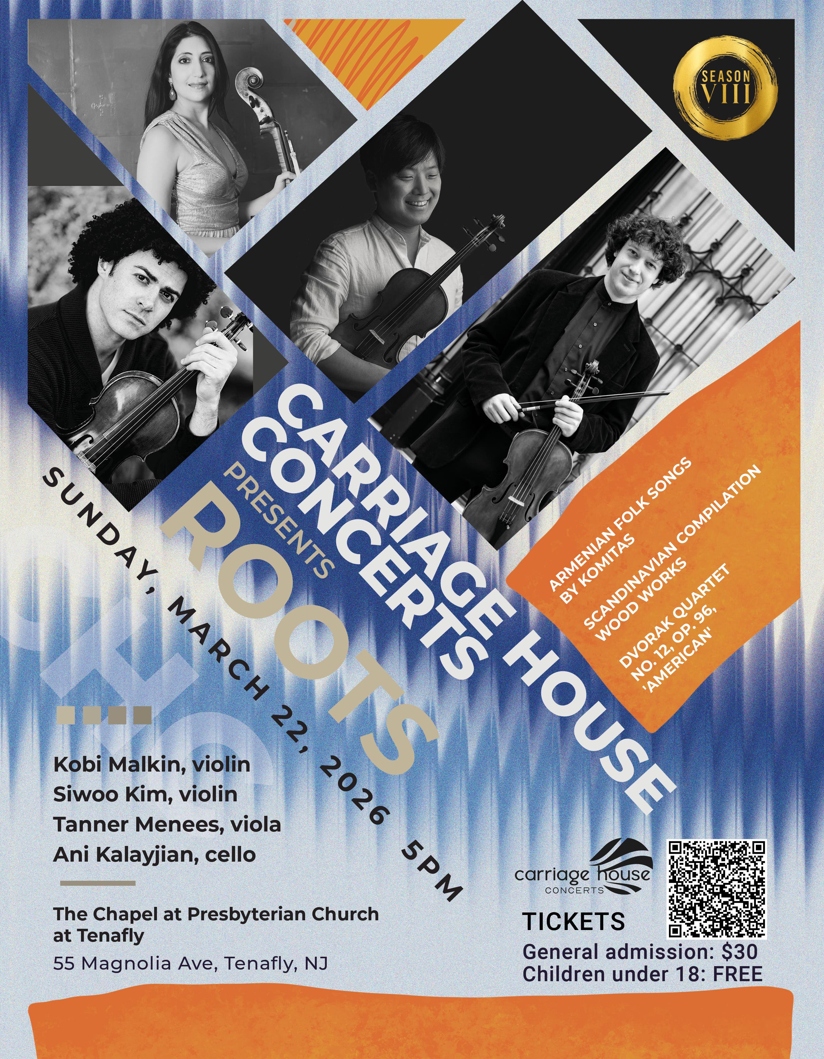 Don't Miss Dvořák’s Captivating "American Quartet" in Tenafly Chamber Music concert, March 22