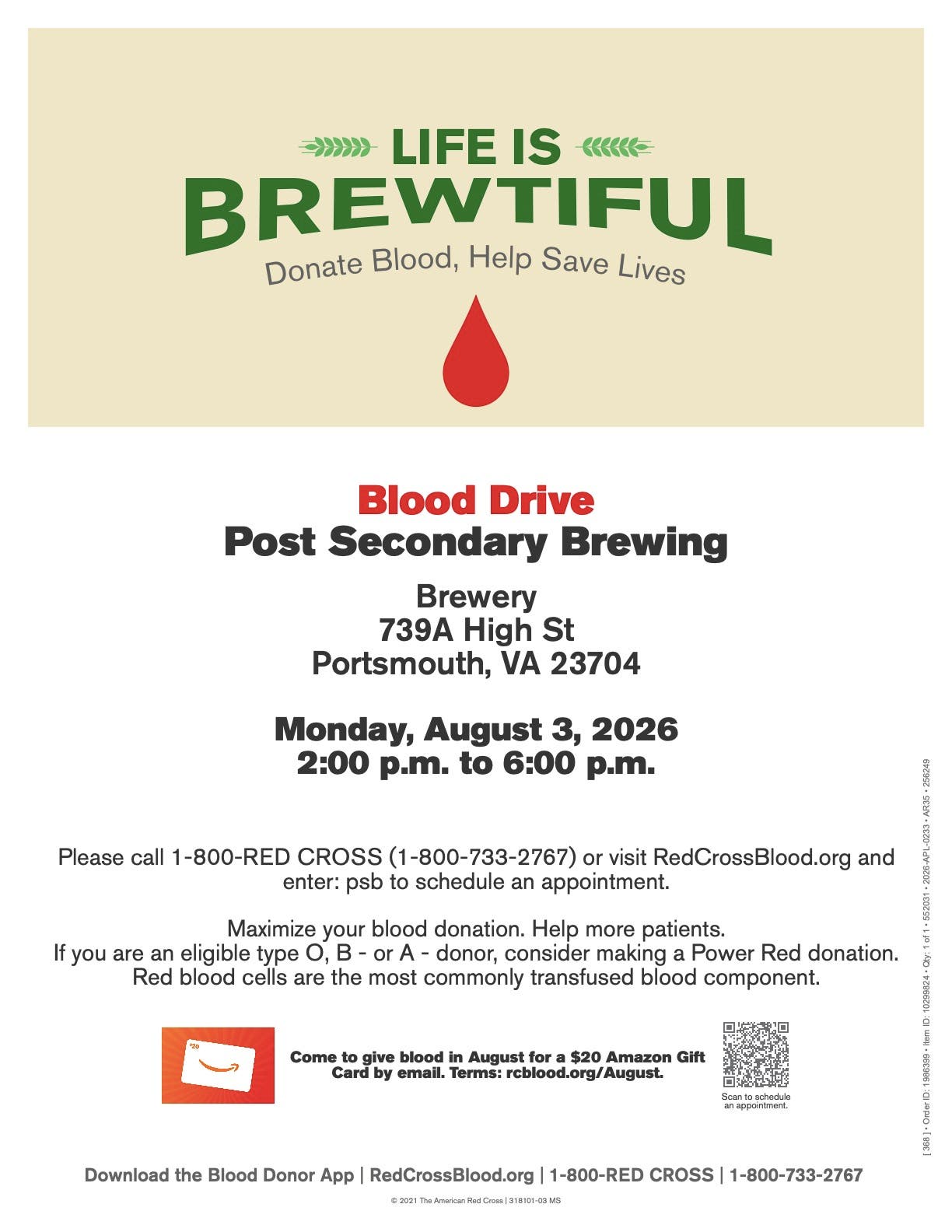 Life Is Brewtiful Blood Drive at Post Secondary Brewing
