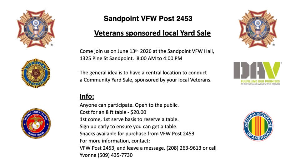 Sandpoint VFW Sponsored Yard Sale