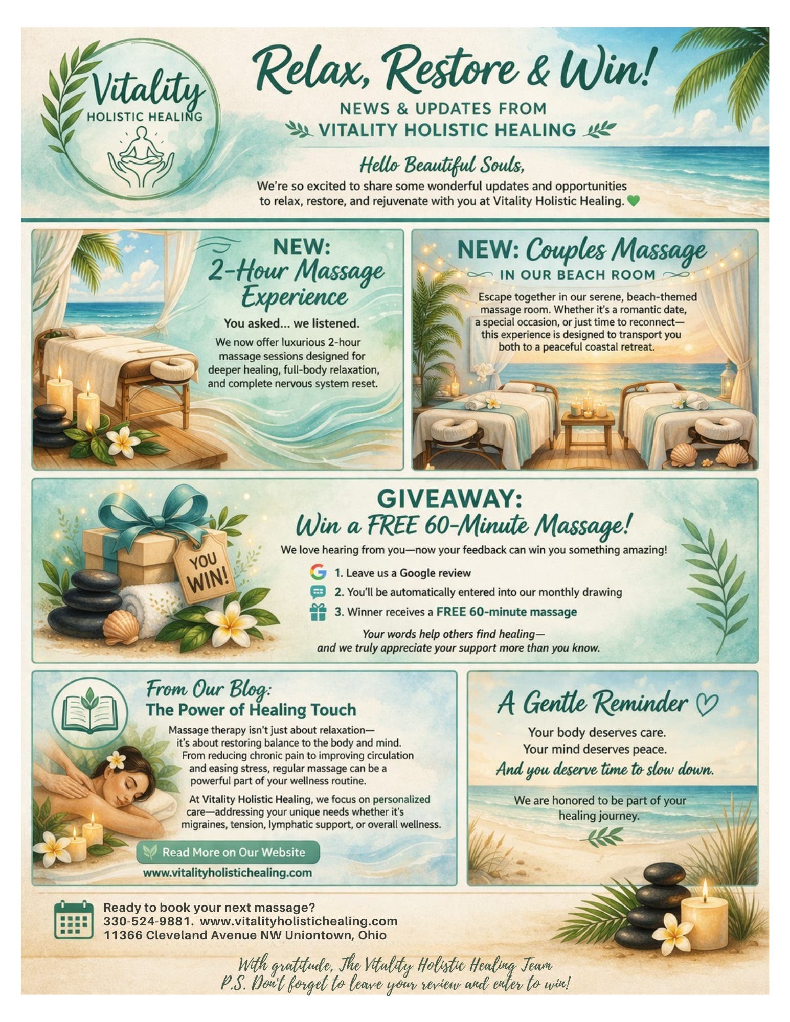 Two hour massage and couples massages