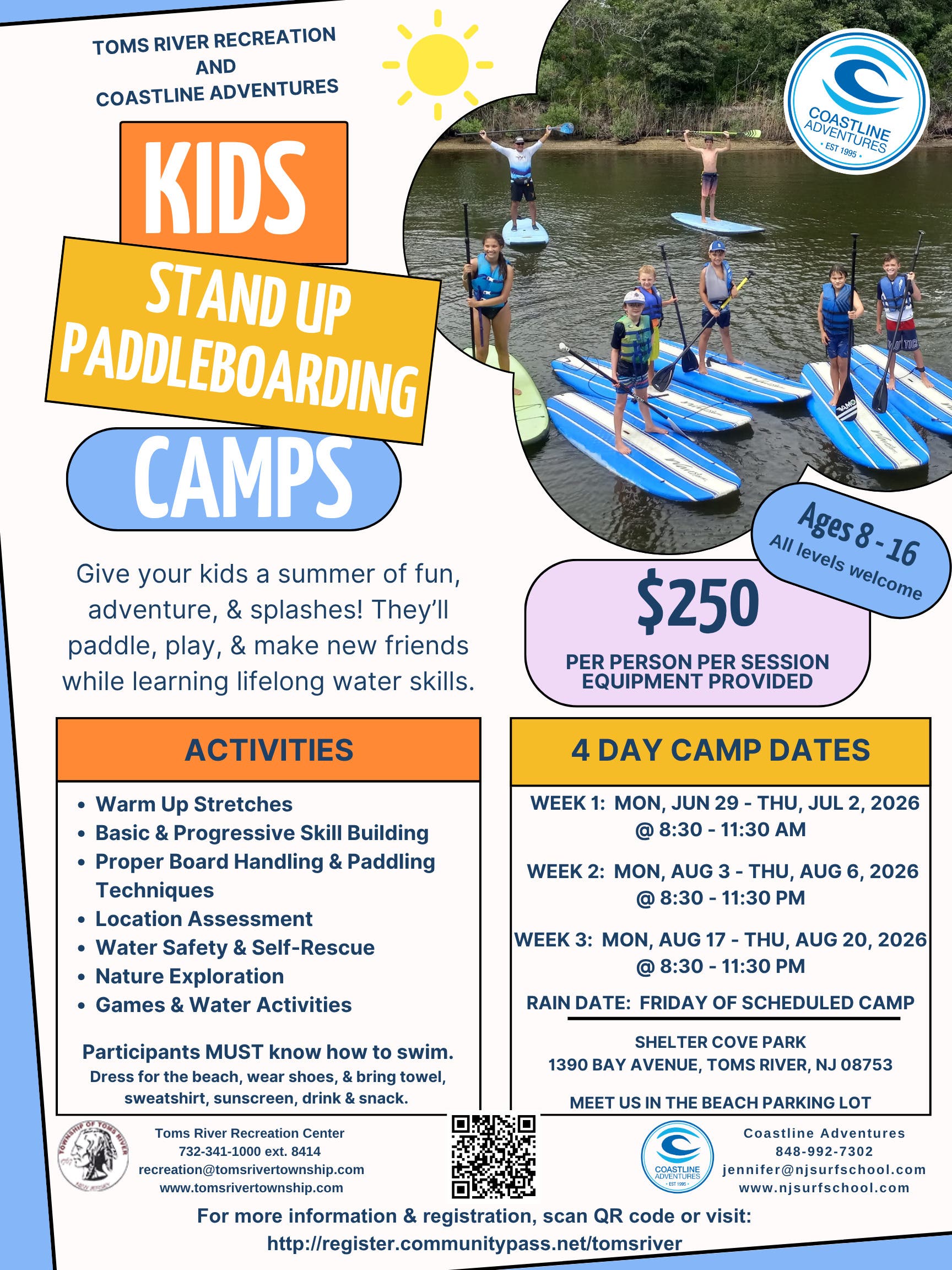 Kids Stand-Up Paddleboarding Camp by Coastline Adventures and Tomsriver Recreation Department