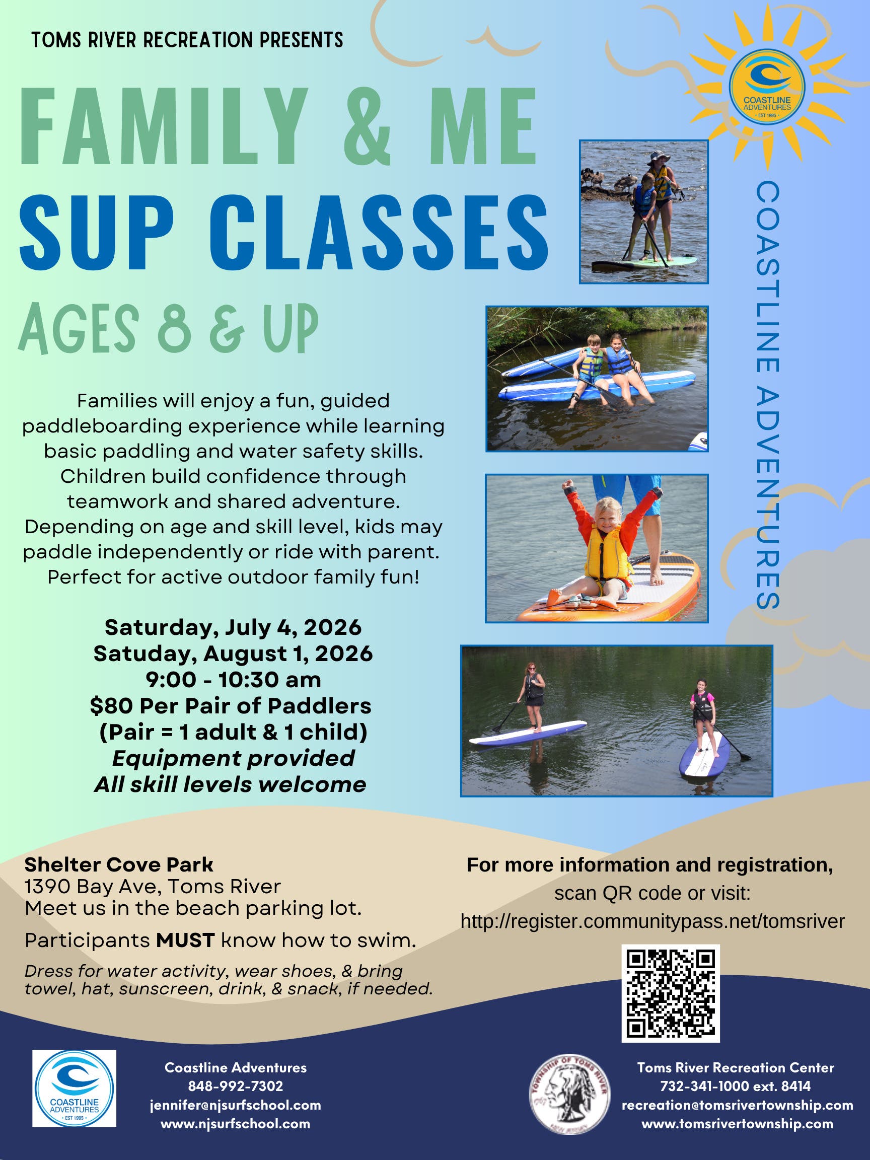 Family and Me Stand Up Paddleboarding by Coastline Adventures and Tomsriver Recreation Department
