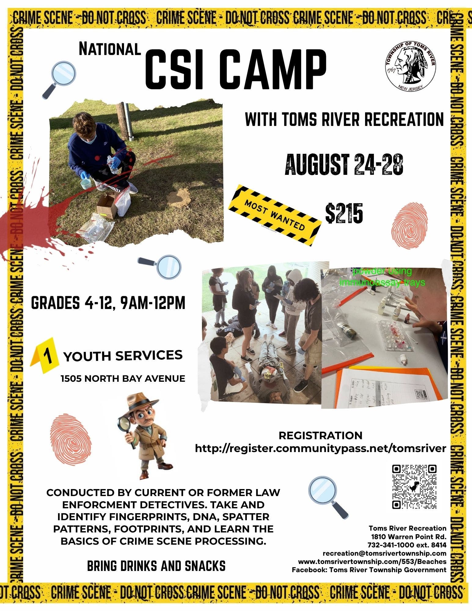 Crime Scene Investigation Camp with National CSI & Toms River Recreation 9am